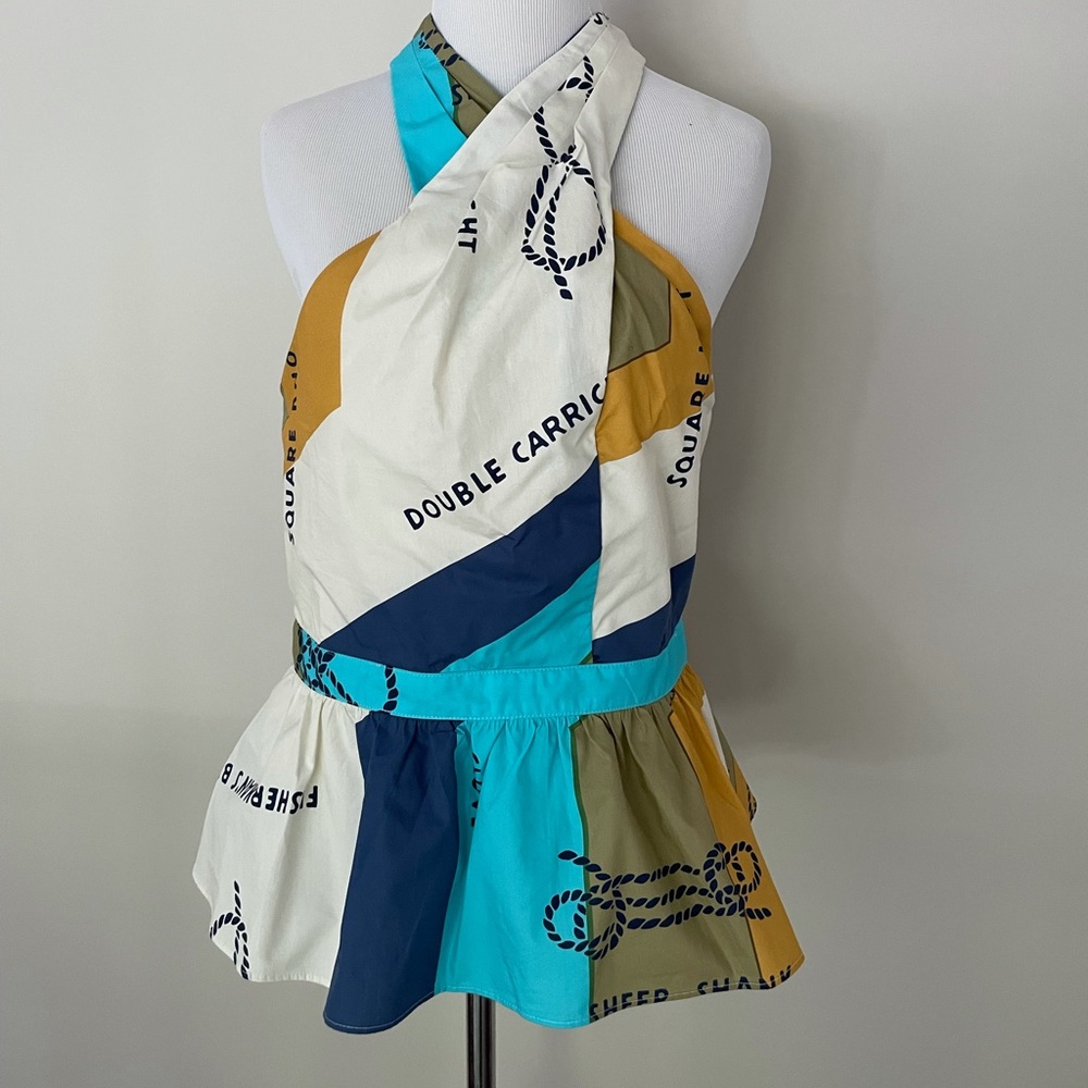 J. Crew Nautical Rope Print Halter Peplum Top - White, Turquoise, Navy, Mustard